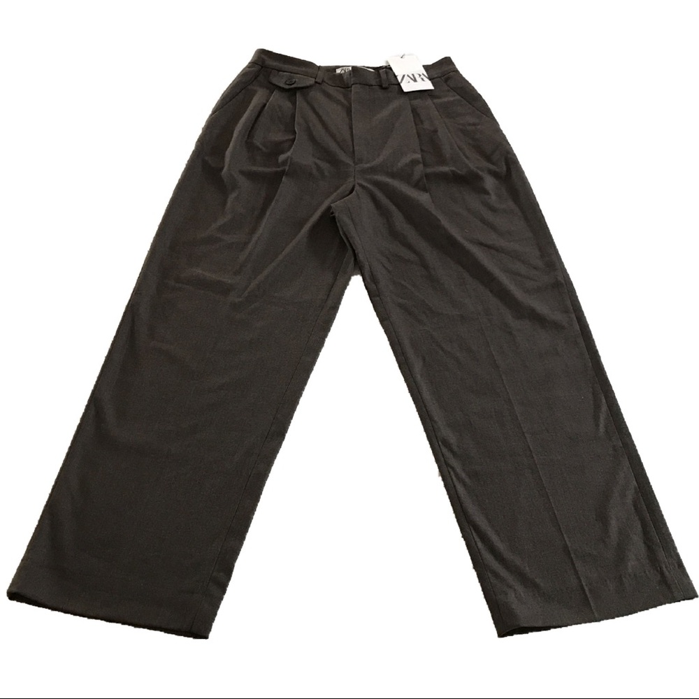 DARK BROWN ZARA HIGHWAISTED WIDELEG BAGGY DAD PANTS